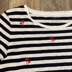 Talbots Women Striped Top‎ with Palm Tree Embroidery Sz XL